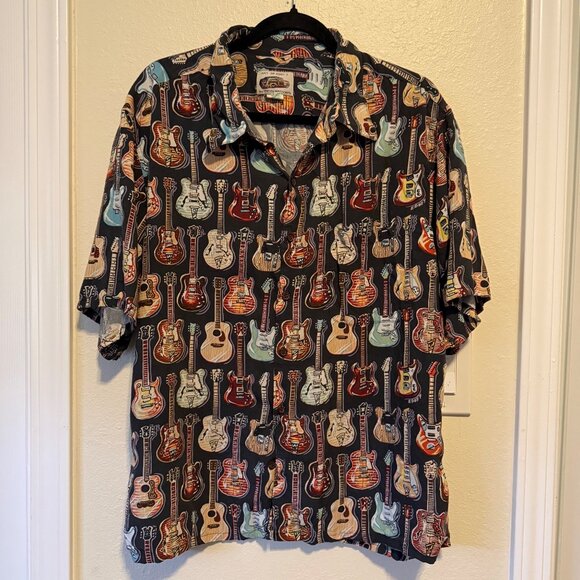 Reyn Spooner 'Art Of Eddy Y' Guitar Print Button-Up Shirt Sz XXL - Picture 1 of 6